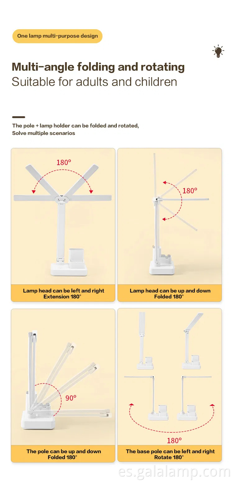 Lámpara de escritorio de doble cabeza recargable con protección para los ojos